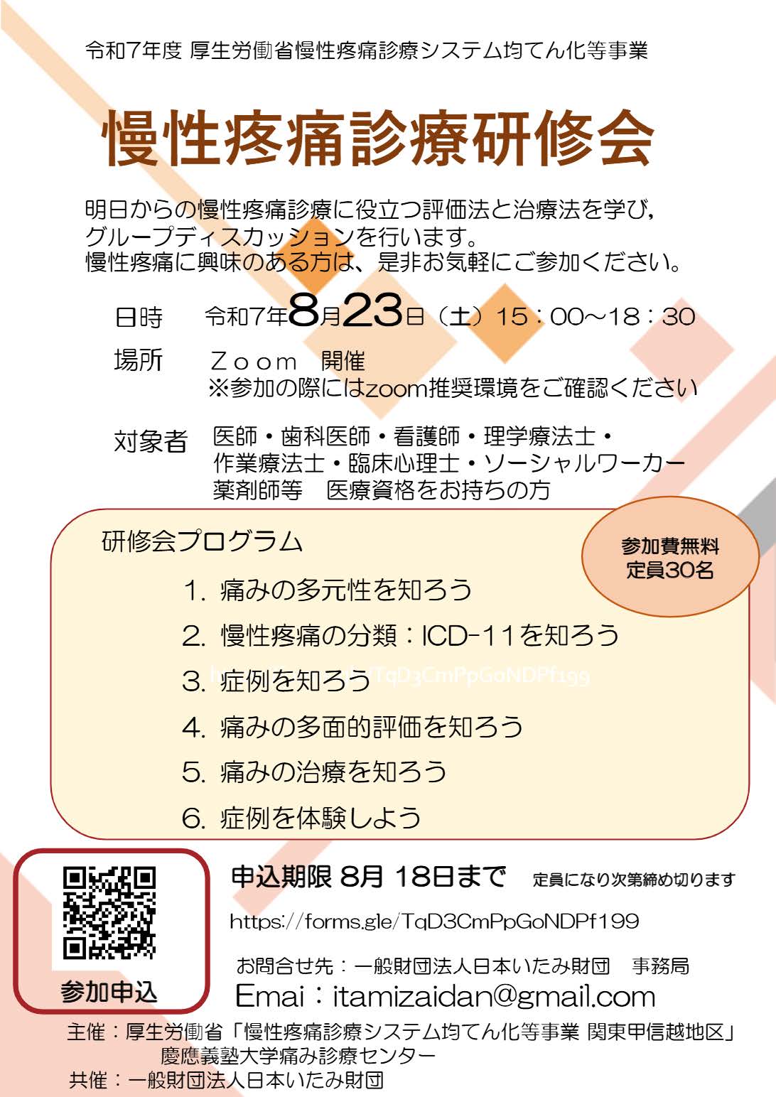 慶應義塾大学病院 痛み診療センター主催 慢性疼痛診療研修会（2025.8.23）